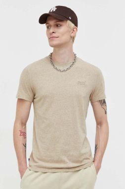 Bavlnené tričko Superdry béžová farba, jednofarebný