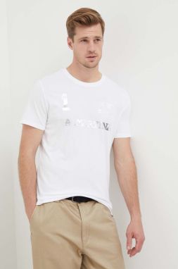 Bavlnené tričko La Martina biela farba, s potlačou