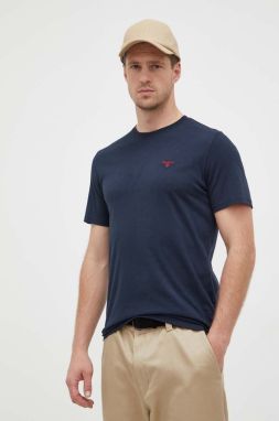 Bavlnené tričko Barbour tmavomodrá farba, jednofarebný