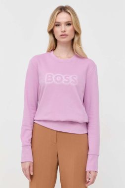 Bavlnená mikina Boss Orange BOSS ORANGE dámska, ružová farba, s potlačou
