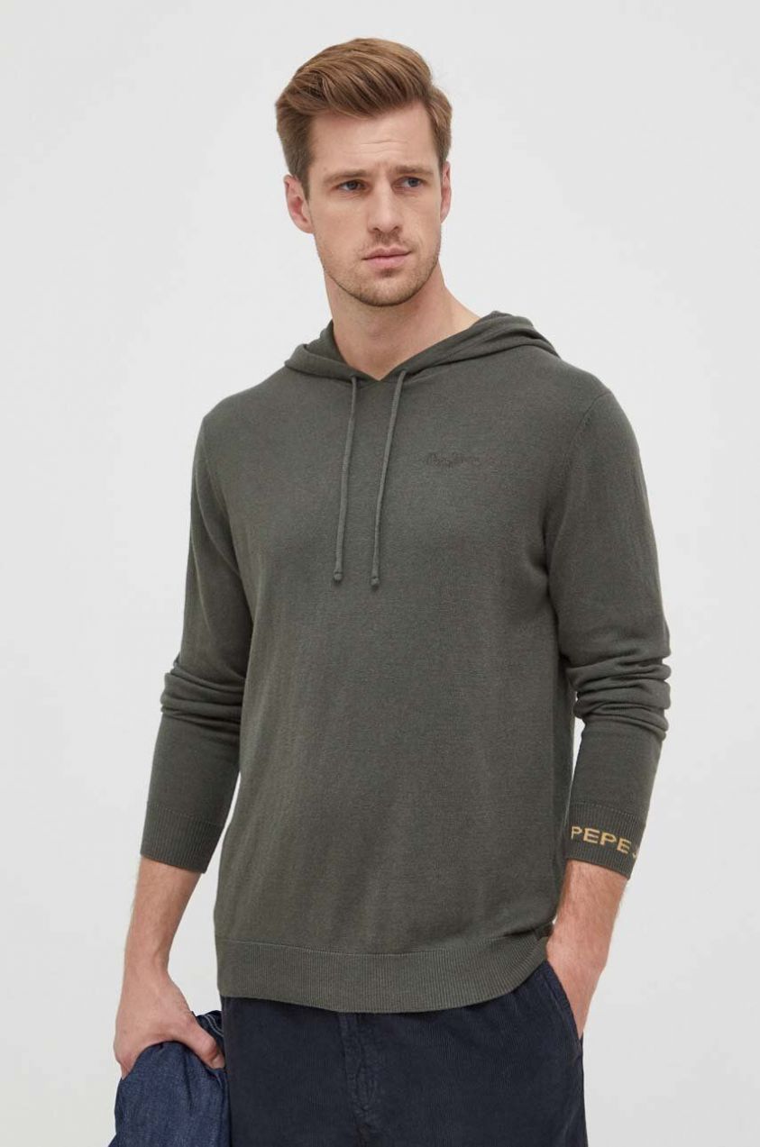 Sveter s prímesou vlny Pepe Jeans Andre pánsky, zelená farba, tenký