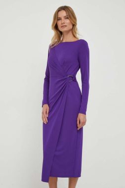 Šaty Lauren Ralph Lauren fialová farba, midi, priliehavá