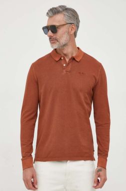 Bavlnené tričko s dlhým rukávom Pepe Jeans Oliver hnedá farba, jednofarebné