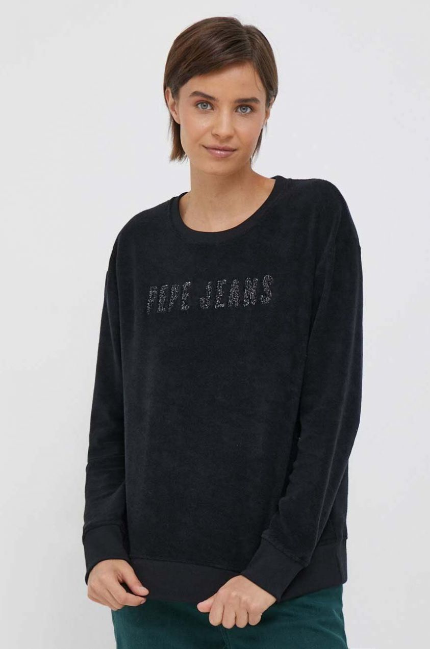 Mikina Pepe Jeans dámska, čierna farba, s nášivkou