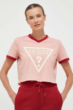 Bavlnené tričko Guess ružová farba