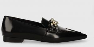 Kožené balerínky Tommy Hilfiger TH CHAIN POINTY BALLERINA čierna farba, FW0FW07510