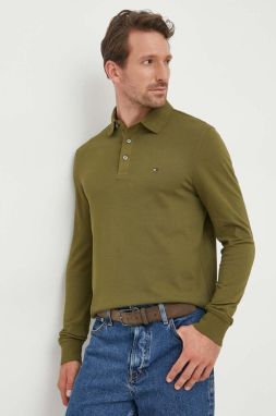 Tričko s dlhým rukávom Tommy Hilfiger pánsky, zelená farba, jednofarebný