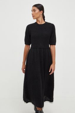 Šaty Silvian Heach čierna farba, midi, áčkový strih