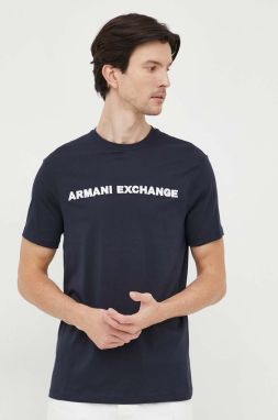 Bavlnené tričko Armani Exchange tmavomodrá farba, s nášivkou