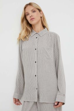 Pyžamová košeľa Tommy Hilfiger dámska, béžová farba