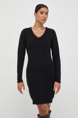 Šaty s prímesou vlny Silvian Heach čierna farba, mini, rovný strih