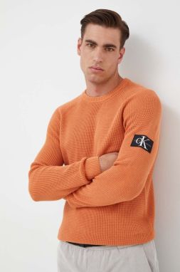 Bavlnený sveter Calvin Klein Jeans oranžová farba, tenký