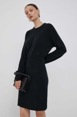 Vlnené šaty Tommy Hilfiger čierna farba, mini, oversize