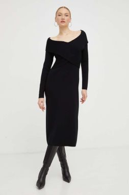 Vlnené šaty Luisa Spagnoli čierna farba, midi, priliehavá