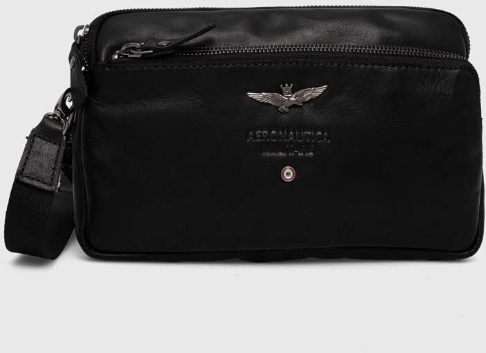 Kožená taška Aeronautica Militare čierna farba