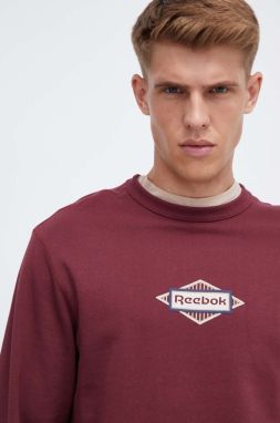 Bavlnená mikina Reebok Classic pánska, bordová farba, s potlačou