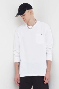 Bavlnené tričko s dlhým rukávom Dickies biela farba, jednofarebný