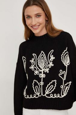 Vlnený sveter Answear Lab čierna farba, s polorolákom