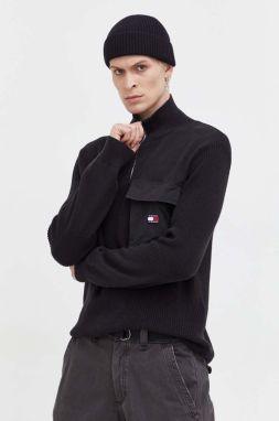 Bavlnený sveter Tommy Jeans čierna farba, s polorolákom
