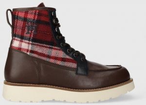 Topánky Tommy Hilfiger TH AMERICAN MIX CHECK BOOT pánske, hnedá farba, FM0FM04750