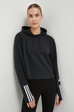 Tréningová mikina adidas Performance čierna farba, s kapucňou, s potlačou