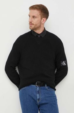 Vlnený sveter Calvin Klein Jeans pánsky, čierna farba, tenký
