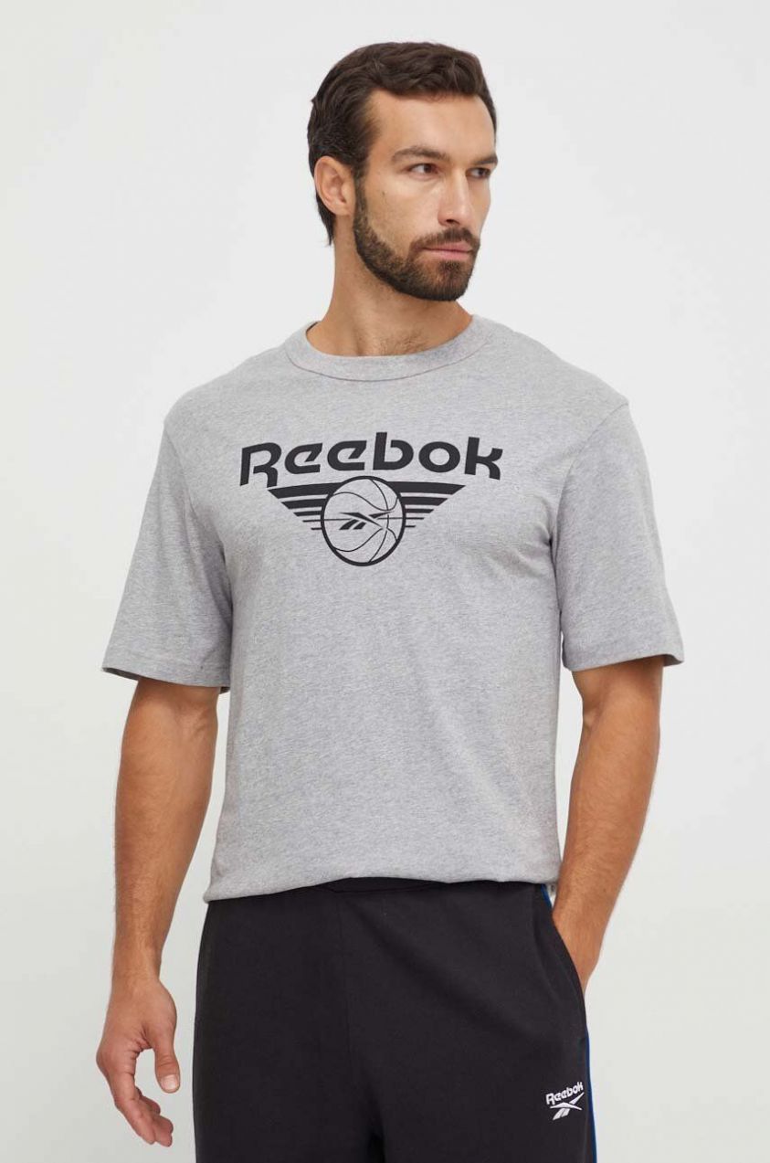 Bavlnené tričko Reebok Classic Basketball šedá farba, s potlačou
