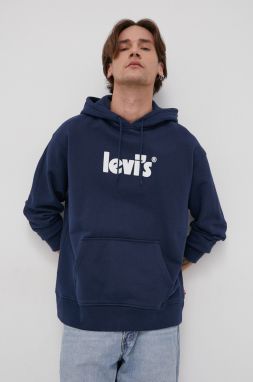 Bavlnená mikina Levi's 38479.0081-Blues, pánska, tmavomodrá farba, s potlačou