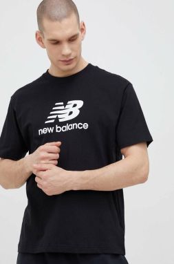 Bavlnené tričko New Balance MT31541BK-1BK, čierna farba, vzorované