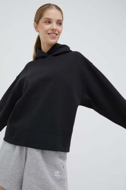 Mikina adidas Originals Premium Essentials Short Hoodie IC5247-BLACK, dámska, čierna farba, s kapucňou, jednofarebná