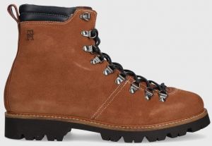 Semišové workery Tommy Hilfiger HILFIGER W MIX SUEDE HOOKS BOOT pánske, hnedá farba, FM0FM04764