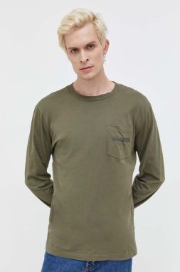 Bavlnené tričko s dlhým rukávom Hollister Co. zelená farba, s potlačou