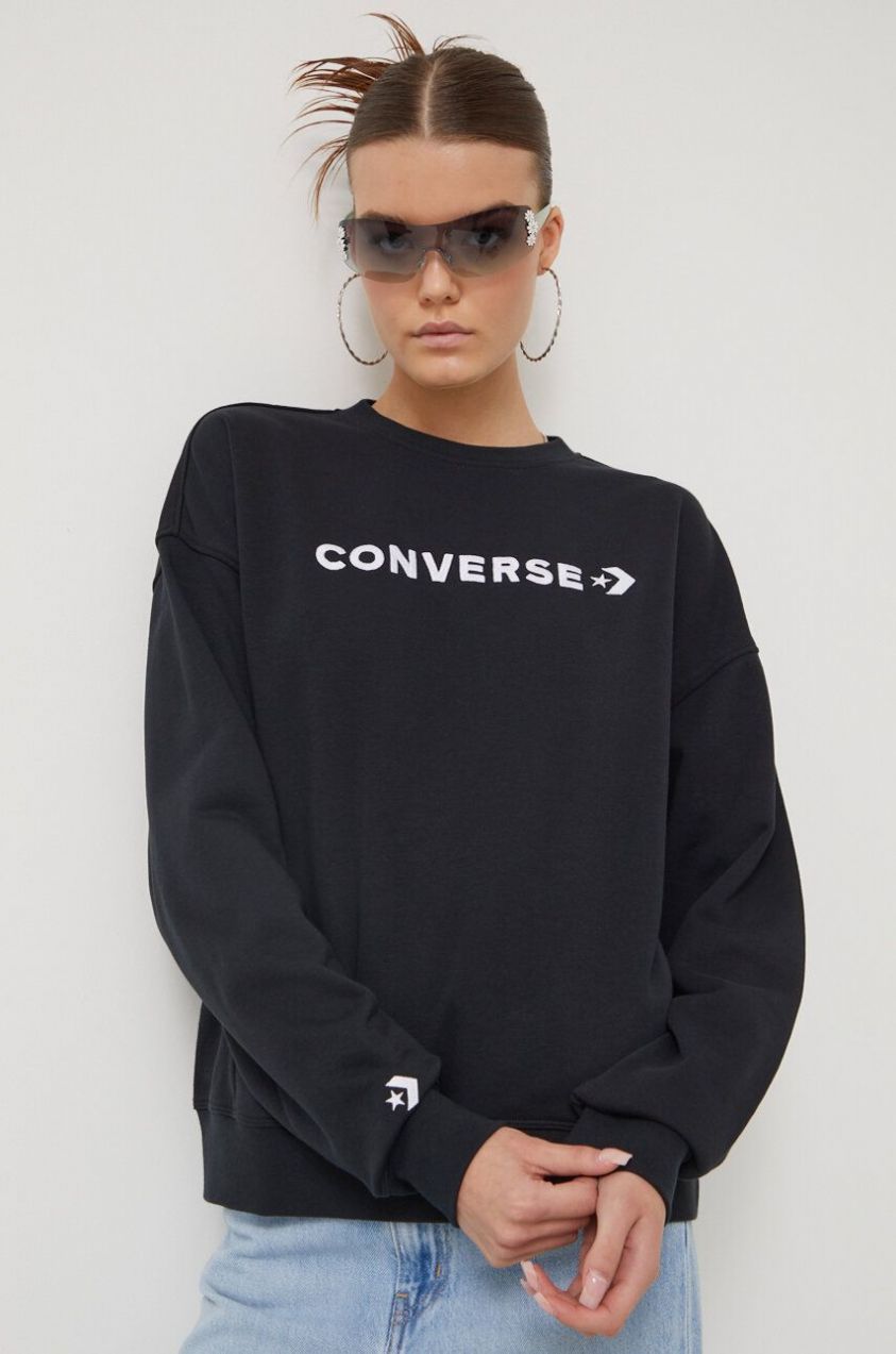 Mikina Converse dámska, čierna farba, s potlačou