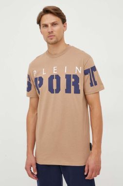 Bavlnené tričko PLEIN SPORT béžová farba, s potlačou