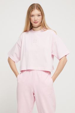 Bavlnené tričko HUGO ružová farba