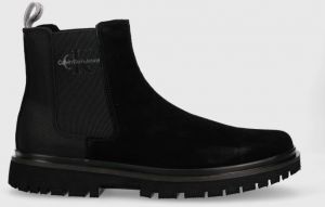 Semišové topánky chelsea Calvin Klein Jeans EVA MID CHELSEA BOOT SUEDE pánske, čierna farba, YM0YM00764