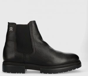 Kožená obuv Tommy Hilfiger COMFORT CLEATED THERMO LTH CHEL pánska, čierna farba, FM0FM04650