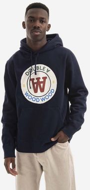 Bavlnená mikina Wood Wood Ian Crest Hoodie 10285600-2424 NAVY pánska, tmavomodrá farba, s kapucňou, s potlačou