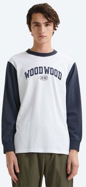 Bavlnené tričko s dlhým rukávom Wood Wood Mark IVY Longsleeve 12135401.2489-WHITE, biela farba, s potlačou