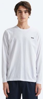 Bavlnené tričko s dlhým rukávom Wood Wood Mark Vortex Longsleeve 12135411.2491-WHITE, biela farba, s potlačou