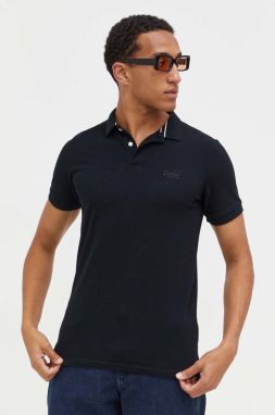 Bavlnené polo tričko Superdry čierna farba, jednofarebný