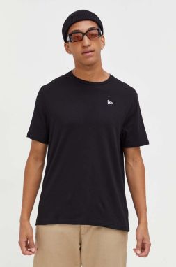 Bavlnené tričko New Era čierna farba, jednofarebný