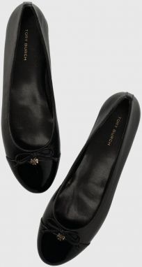 Kožené balerínky Tory Burch CAP-TOE BALLET čierna farba, 154511-004