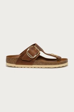 Kožené žabky Birkenstock 1018785-Cognac, dámske, hnedá farba, na plochom podpätku