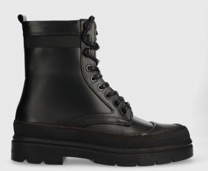 Kožená obuv Calvin Klein LACE UP BOOT HIGH pánska, čierna farba, HM0HM01213