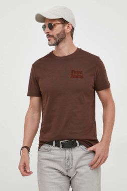 Bavlnené tričko Pepe Jeans hnedá farba, jednofarebný