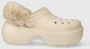 Šľapky Crocs Stomp Lined Clog dámske, béžová farba, na platforme, 208546