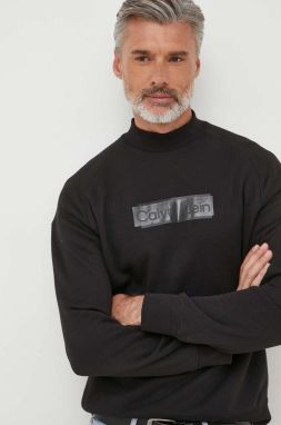 Mikina Calvin Klein pánska, čierna farba, s potlačou