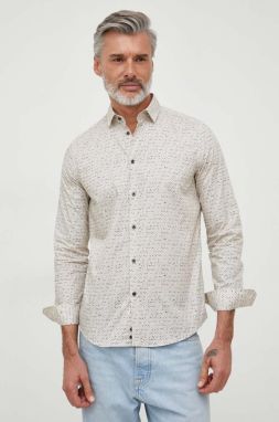 Bavlnená košeľa Sisley pánska, béžová farba, slim
