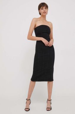 Rifľové šaty Sisley čierna farba, mini, priliehavá